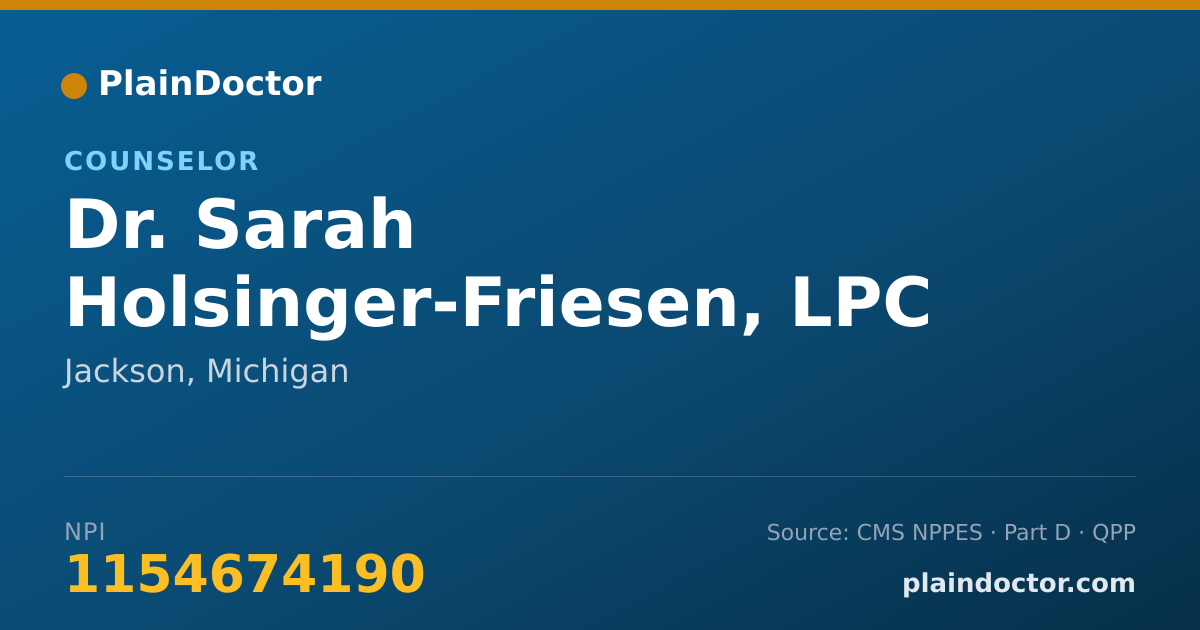 Shareable card for Sarah Holsinger-Friesen, LPC - Counselor, Jackson, MI