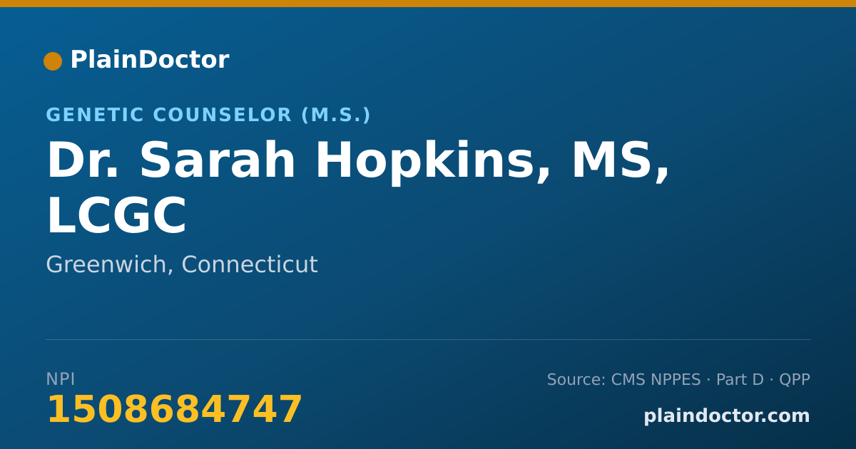 Shareable card for Sarah Hopkins, MS, LCGC - Genetic Counselor (M.S.), Greenwich, CT