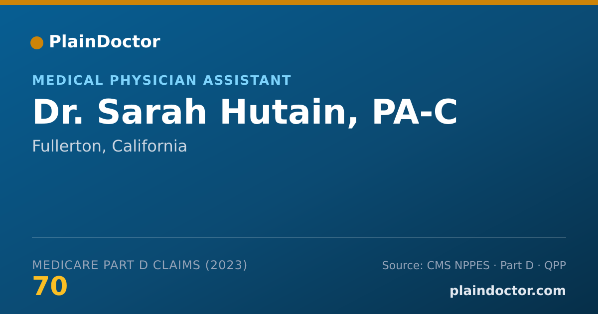 Shareable card for Sarah Hutain, PA-C - Medical Physician Assistant, Fullerton, CA