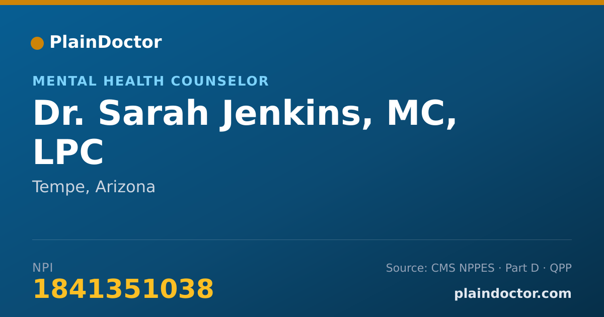 Shareable card for Sarah Jenkins, MC, LPC - Mental Health Counselor, Tempe, AZ