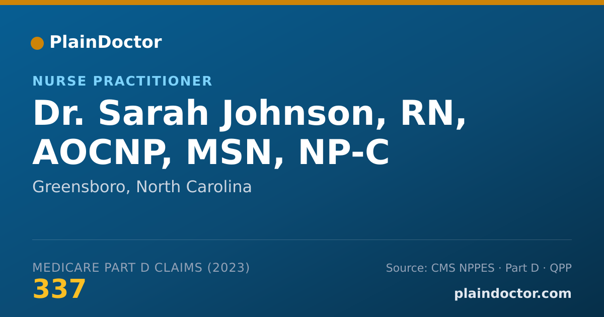 Shareable card for Sarah Johnson, RN, AOCNP, MSN, NP-C - Nurse Practitioner, Greensboro, NC