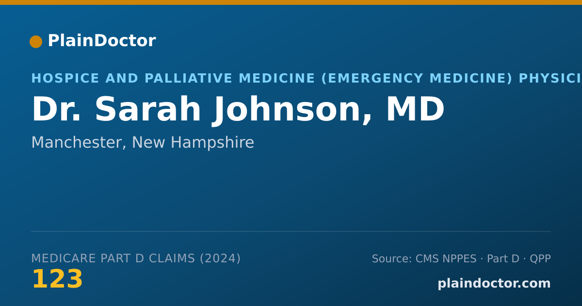Shareable card for Sarah Johnson, MD - Hospice and Palliative Medicine (Emergency Medicine) Physician, Manchester, NH
