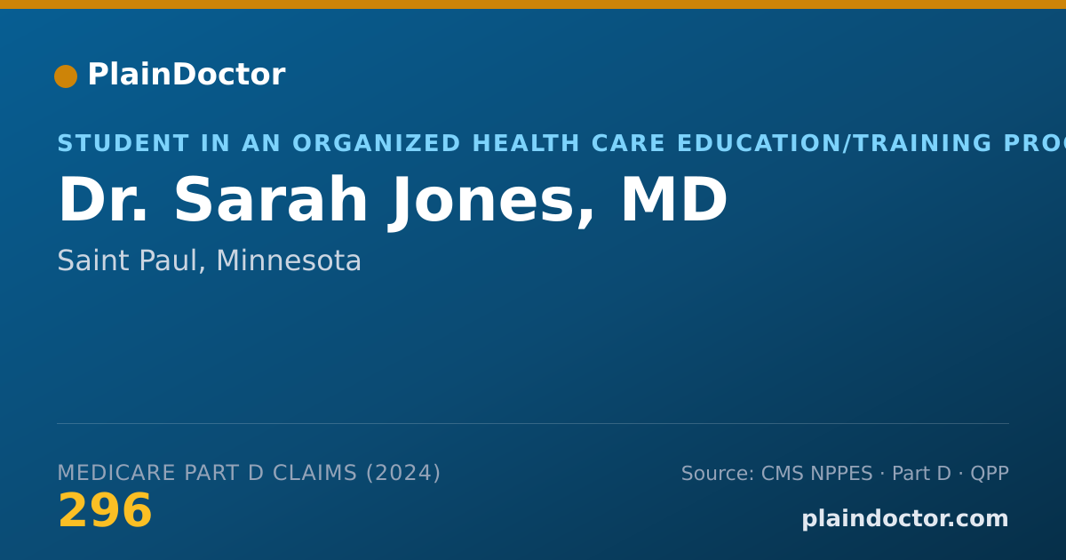 Shareable card for Sarah Jones, MD - Student in an Organized Health Care Education/Training Program, Saint Paul, MN