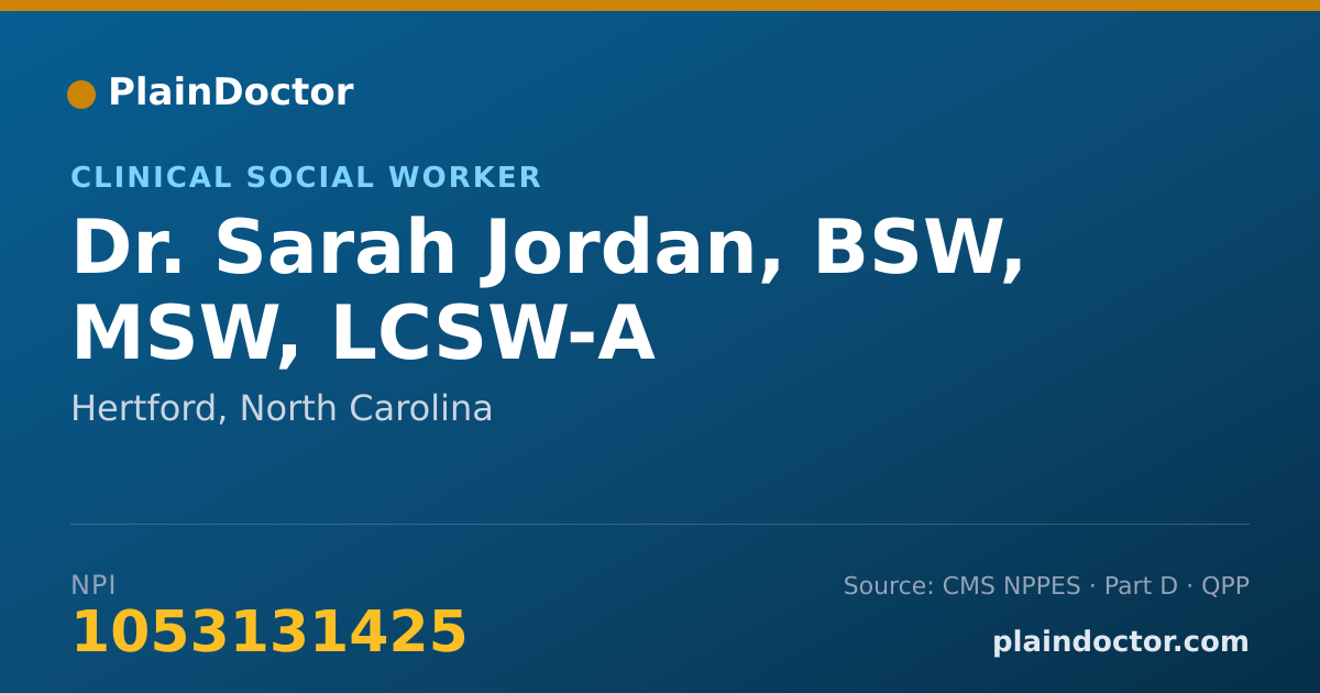 Shareable card for Sarah Jordan, BSW, MSW, LCSW-A - Clinical Social Worker, Hertford, NC