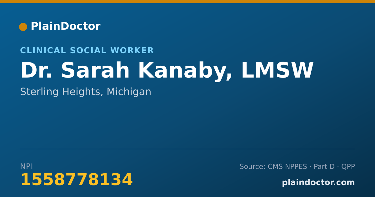 Shareable card for Sarah Kanaby, LMSW - Clinical Social Worker, Sterling Heights, MI