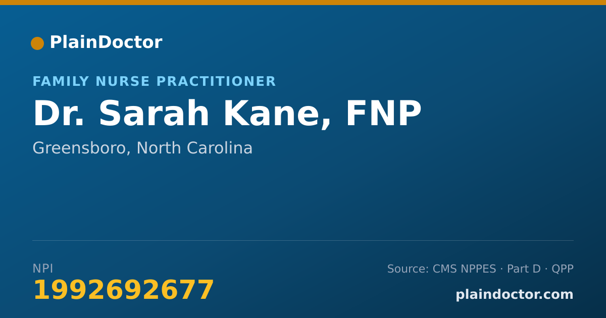 Shareable card for Sarah Kane, FNP - Family Nurse Practitioner, Greensboro, NC