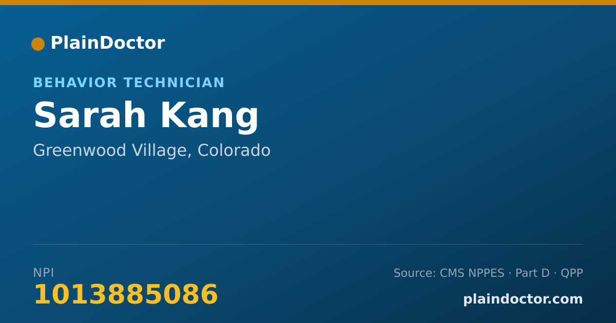 Shareable card for Sarah Kang - Behavior Technician, Greenwood Village, CO