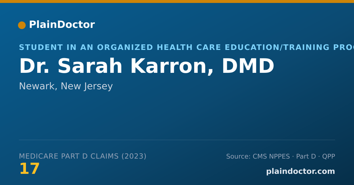 Shareable card for Sarah Karron, DMD - Student in an Organized Health Care Education/Training Program, Newark, NJ