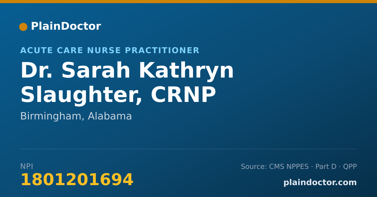 Shareable card for Sarah Kathryn Slaughter, CRNP - Acute Care Nurse Practitioner, Birmingham, AL
