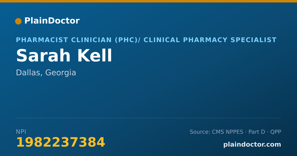 Shareable card for Sarah Kell - Pharmacist Clinician (PhC)/ Clinical Pharmacy Specialist, Dallas, GA