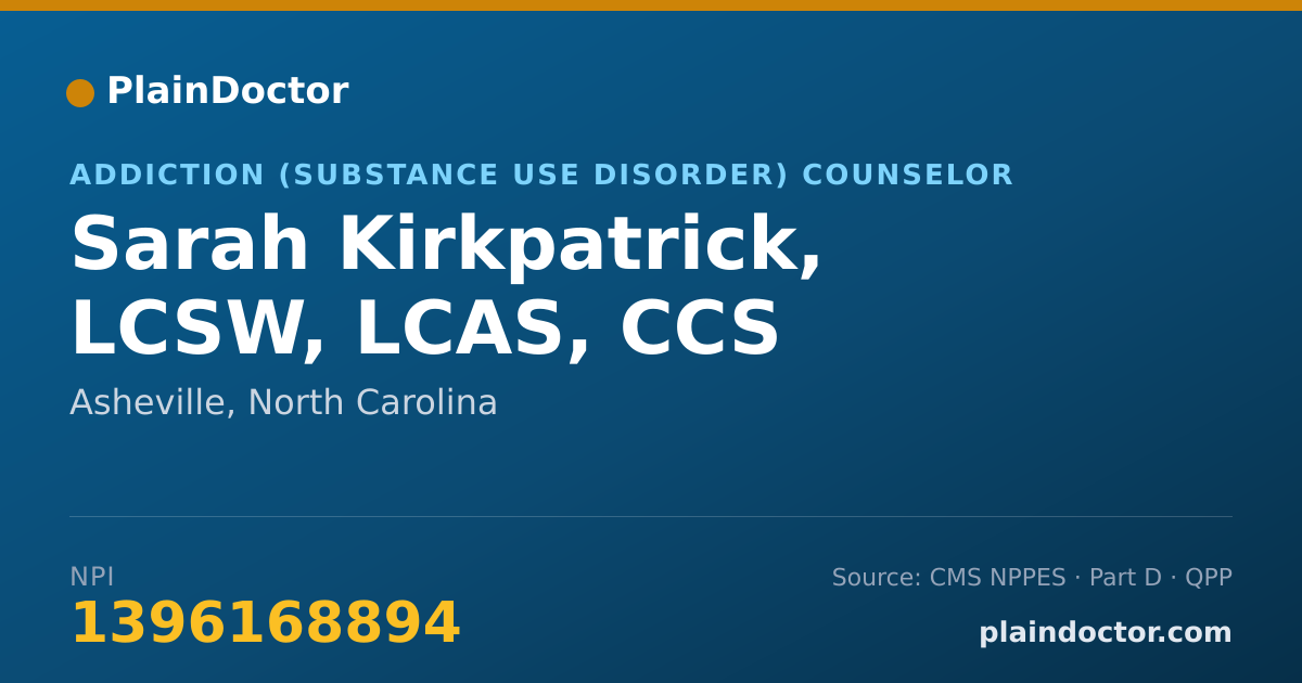 Shareable card for Sarah Kirkpatrick, LCSW, LCAS, CCS - Addiction (Substance Use Disorder) Counselor, Asheville, NC