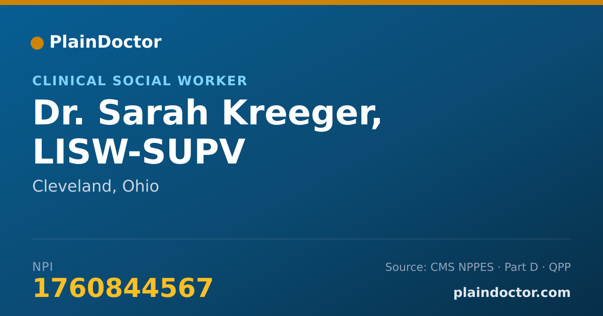 Shareable card for Sarah Kreeger, LISW-SUPV - Clinical Social Worker, Cleveland, OH
