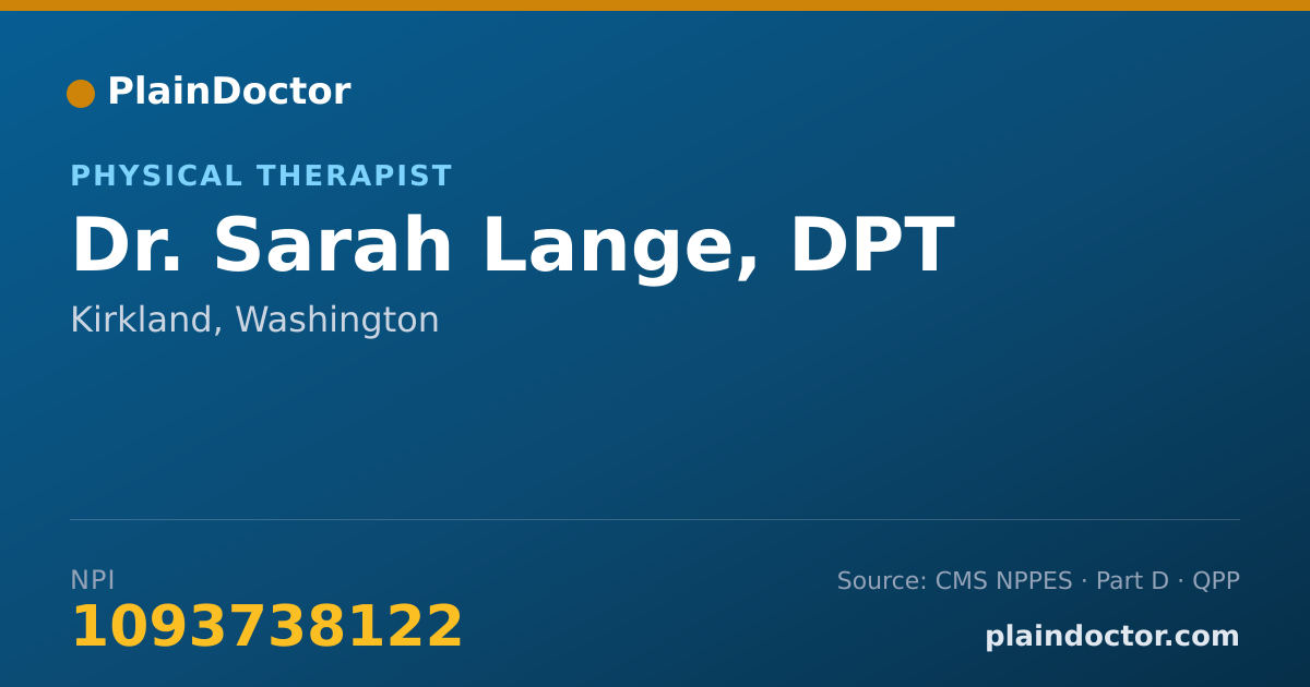 Shareable card for Sarah Lange, DPT - Physical Therapist, Kirkland, WA