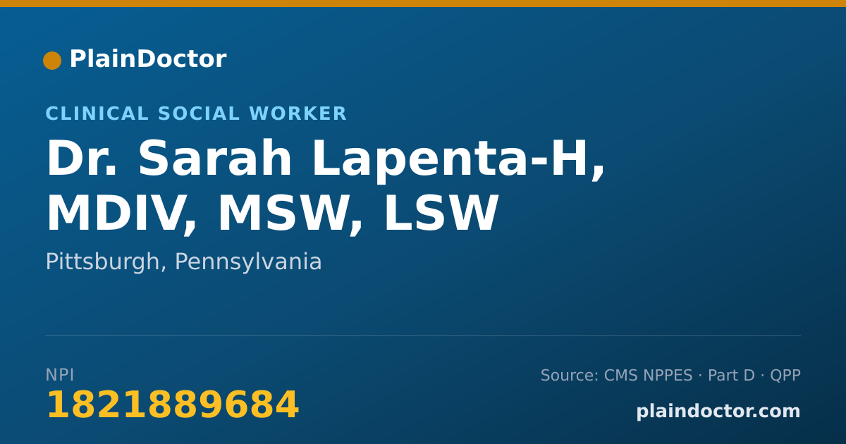 Shareable card for Sarah Lapenta-H, MDIV, MSW, LSW - Clinical Social Worker, Pittsburgh, PA