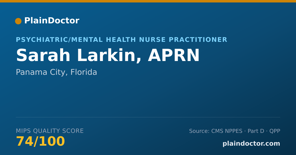 Shareable card for Sarah Larkin, APRN - Psychiatric/Mental Health Nurse Practitioner, Panama City, FL