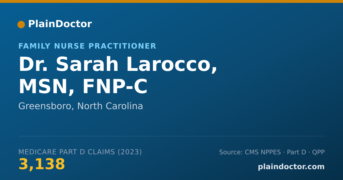 Shareable card for Sarah Larocco, MSN, FNP-C - Family Nurse Practitioner, Greensboro, NC