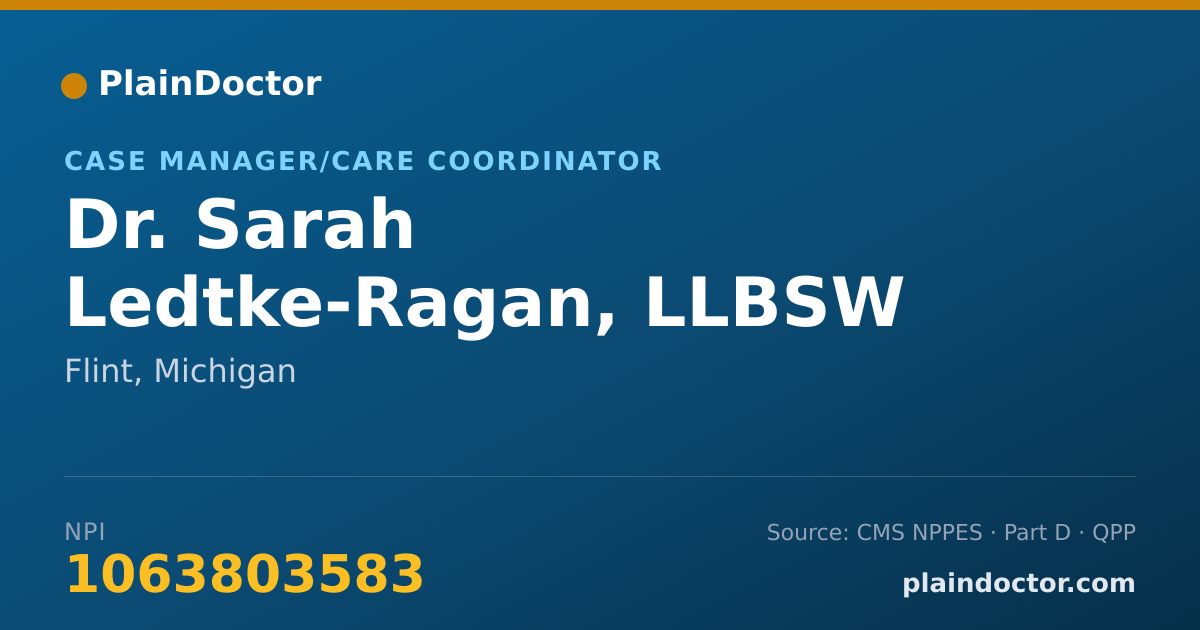 Shareable card for Sarah Ledtke-Ragan, LLBSW - Case Manager/Care Coordinator, Flint, MI