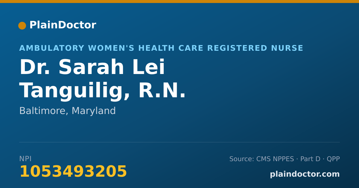 Shareable card for Sarah Lei Tanguilig, R.N. - Ambulatory Women's Health Care Registered Nurse, Baltimore, MD