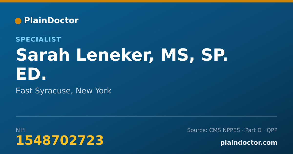 Shareable card for Sarah Leneker, MS, SP. ED. - Specialist, East Syracuse, NY