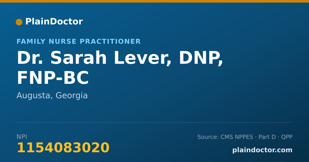 Shareable card for Sarah Lever, DNP, FNP-BC - Family Nurse Practitioner, Augusta, GA