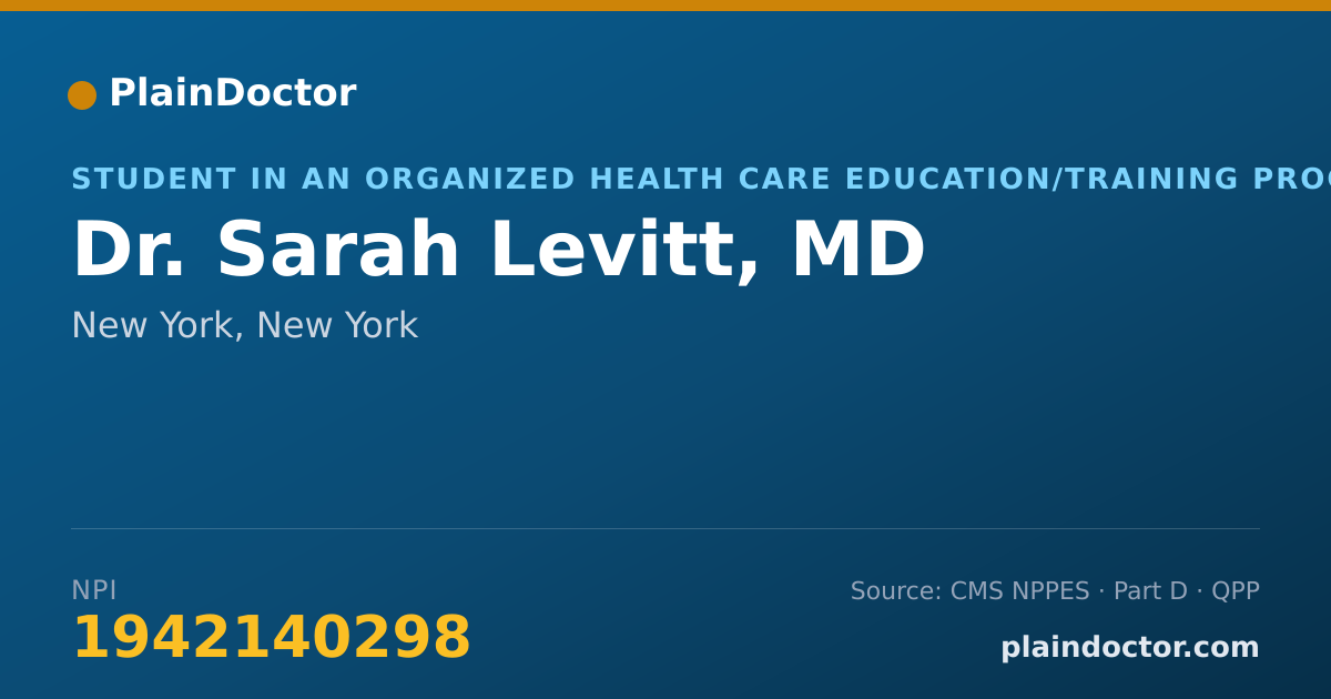 Shareable card for Sarah Levitt, MD - Student in an Organized Health Care Education/Training Program, New York, NY