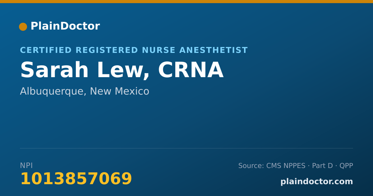 Shareable card for Sarah Lew, CRNA - Certified Registered Nurse Anesthetist, Albuquerque, NM