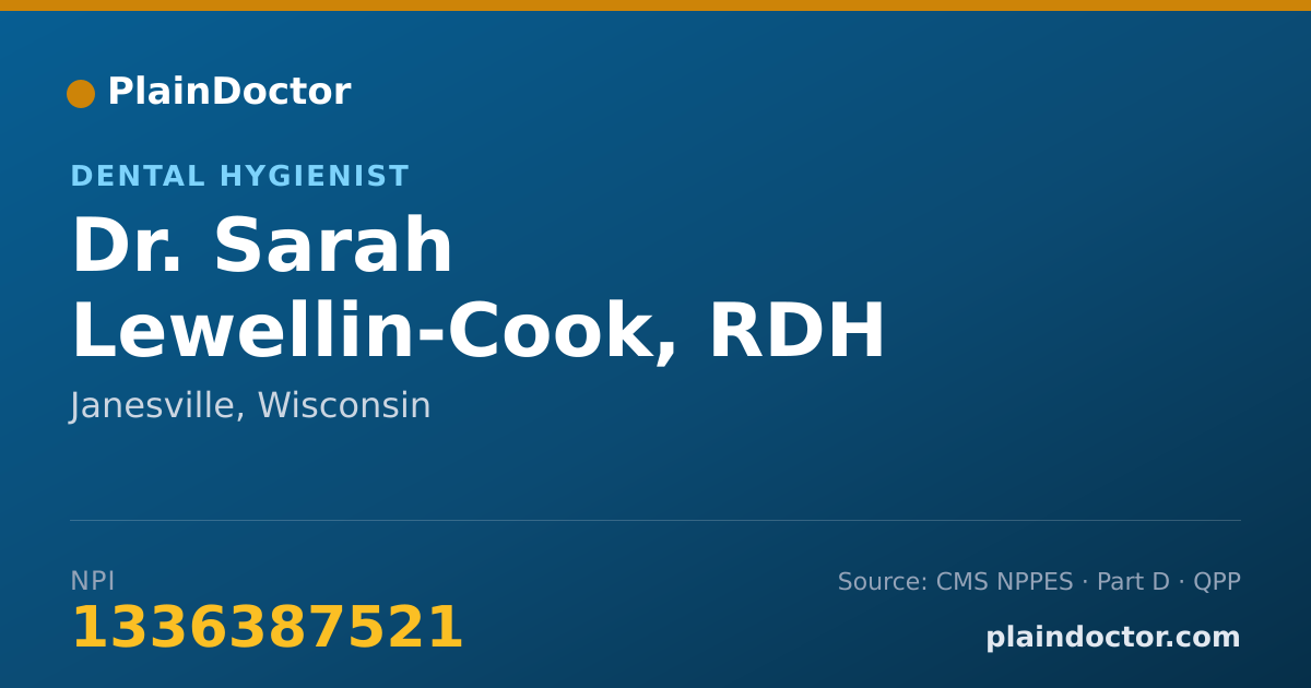 Shareable card for Sarah Lewellin-Cook, RDH - Dental Hygienist, Janesville, WI