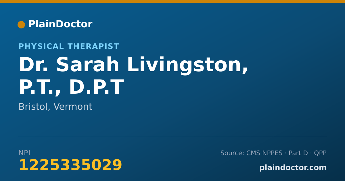 Shareable card for Sarah Livingston, P.T., D.P.T - Physical Therapist, Bristol, VT