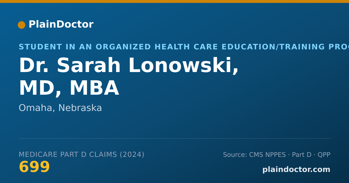 Shareable card for Sarah Lonowski, MD, MBA - Student in an Organized Health Care Education/Training Program, Omaha, NE