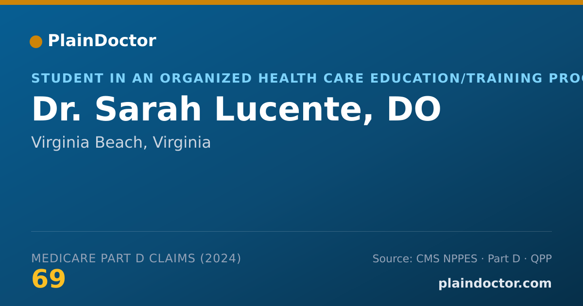 Shareable card for Sarah Lucente, DO - Student in an Organized Health Care Education/Training Program, Virginia Beach, VA