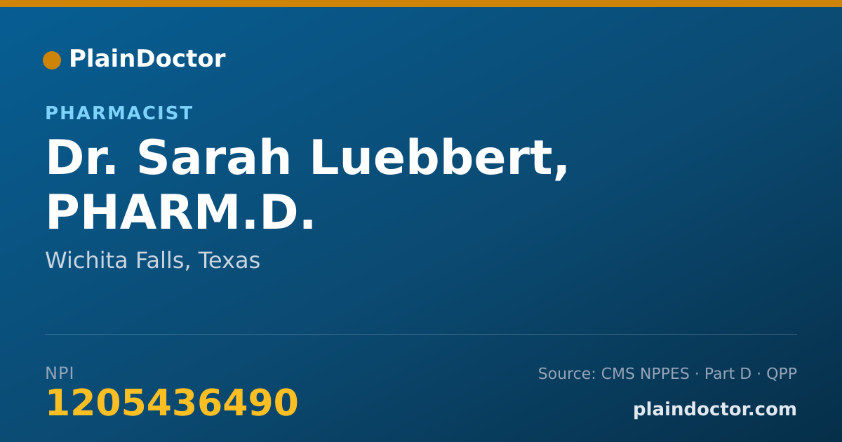 Shareable card for Sarah Luebbert, PHARM.D. - Pharmacist, Wichita Falls, TX