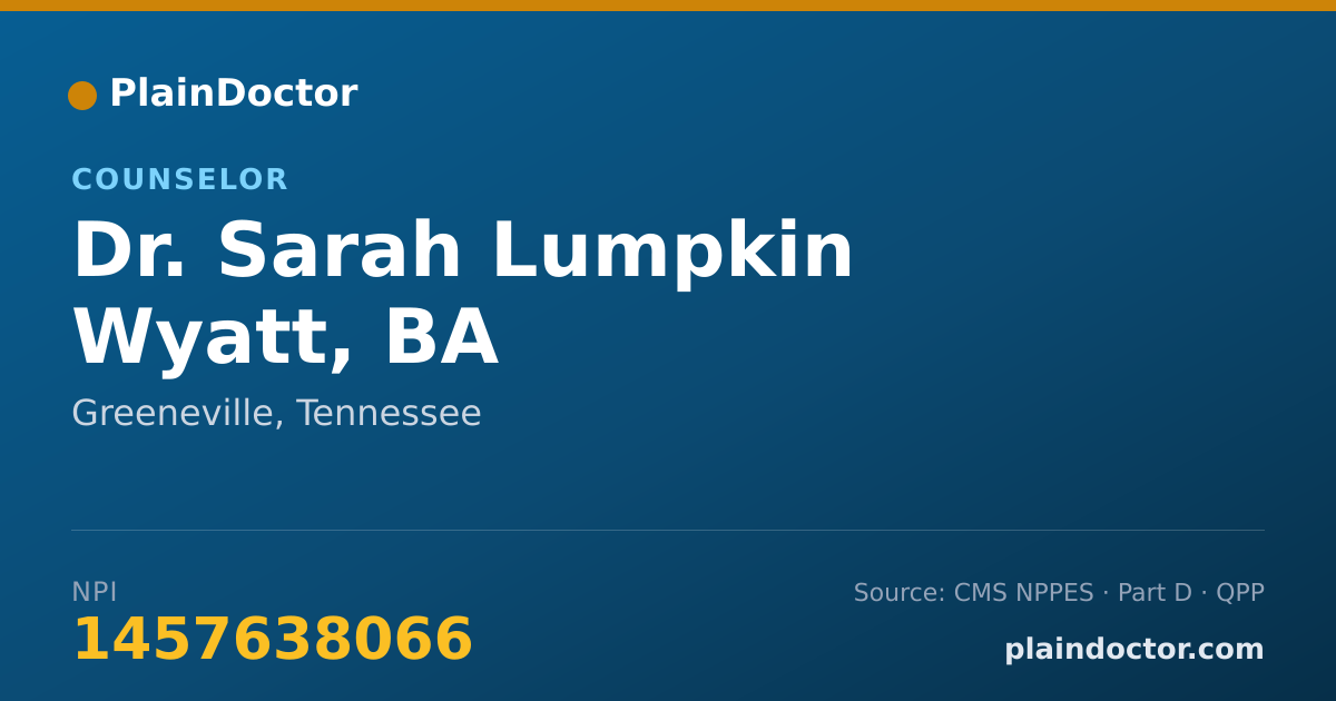 Shareable card for Sarah Lumpkin Wyatt, BA - Counselor, Greeneville, TN