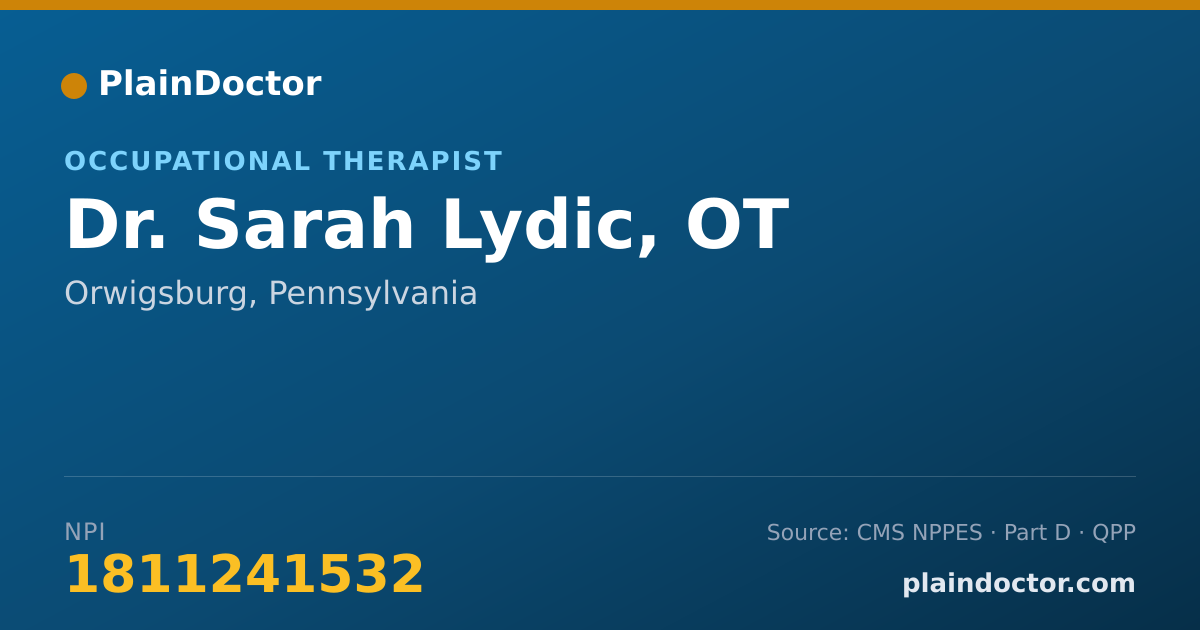 Shareable card for Sarah Lydic, OT - Occupational Therapist, Orwigsburg, PA