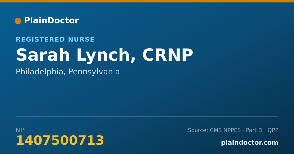 Shareable card for Sarah Lynch, CRNP - Registered Nurse, Philadelphia, PA