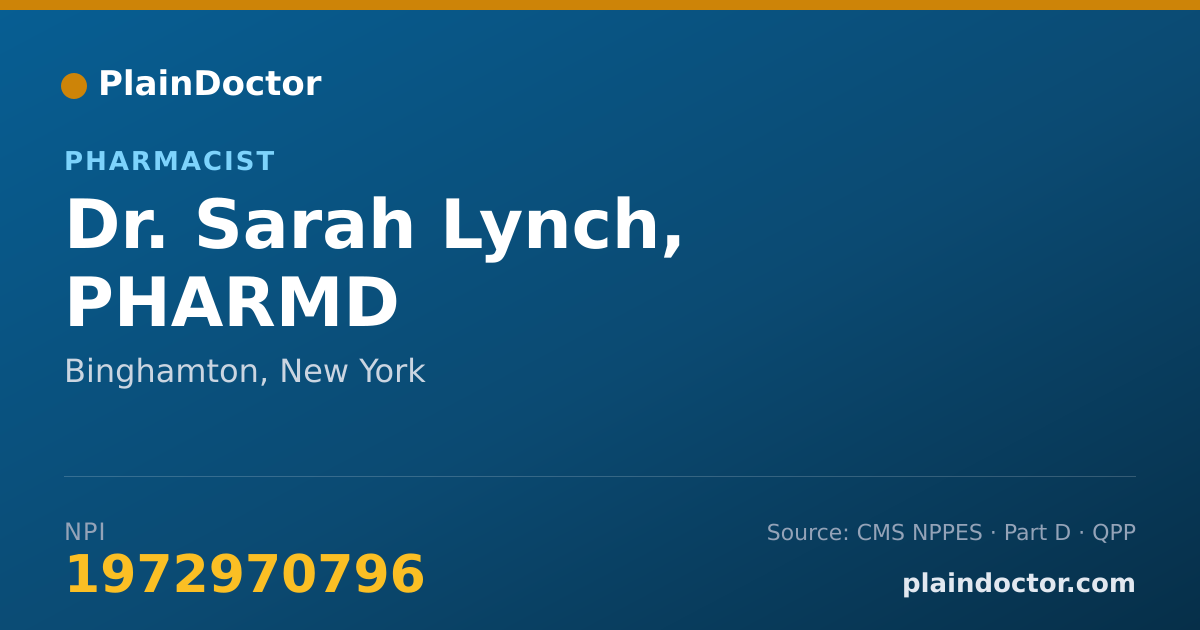 Shareable card for Sarah Lynch, PHARMD - Pharmacist, Binghamton, NY