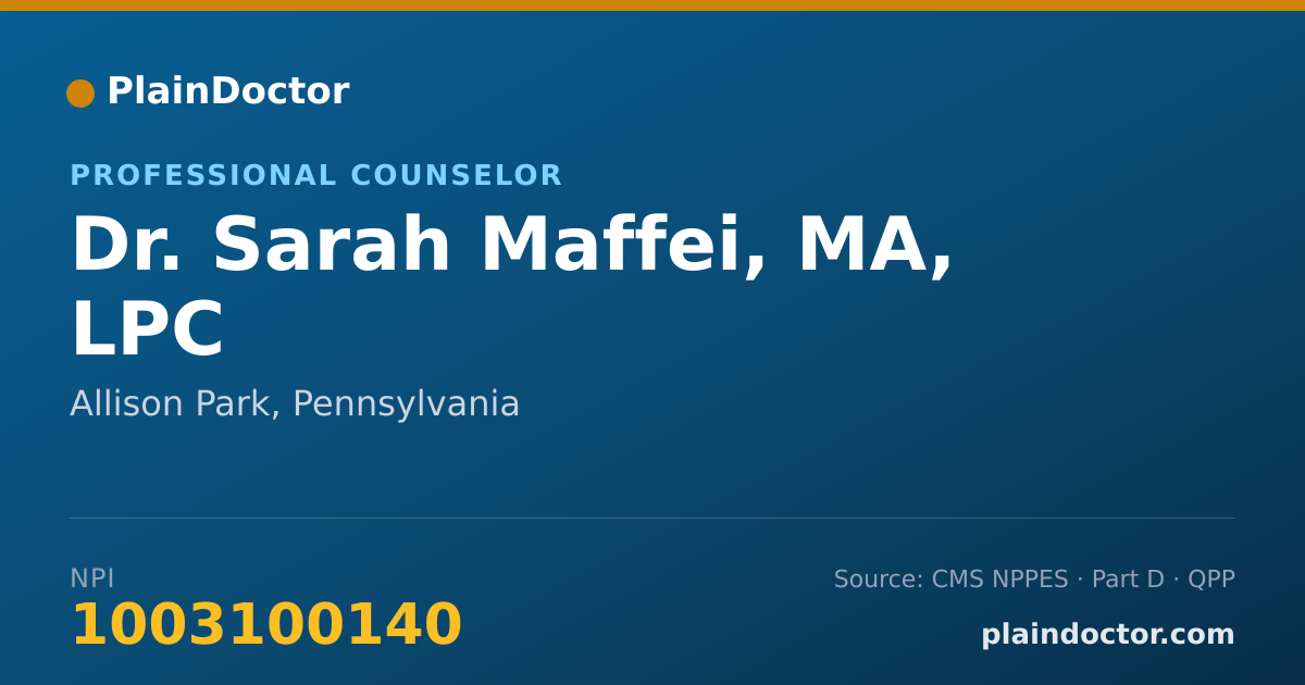 Shareable card for Sarah Maffei, MA, LPC - Professional Counselor, Allison Park, PA