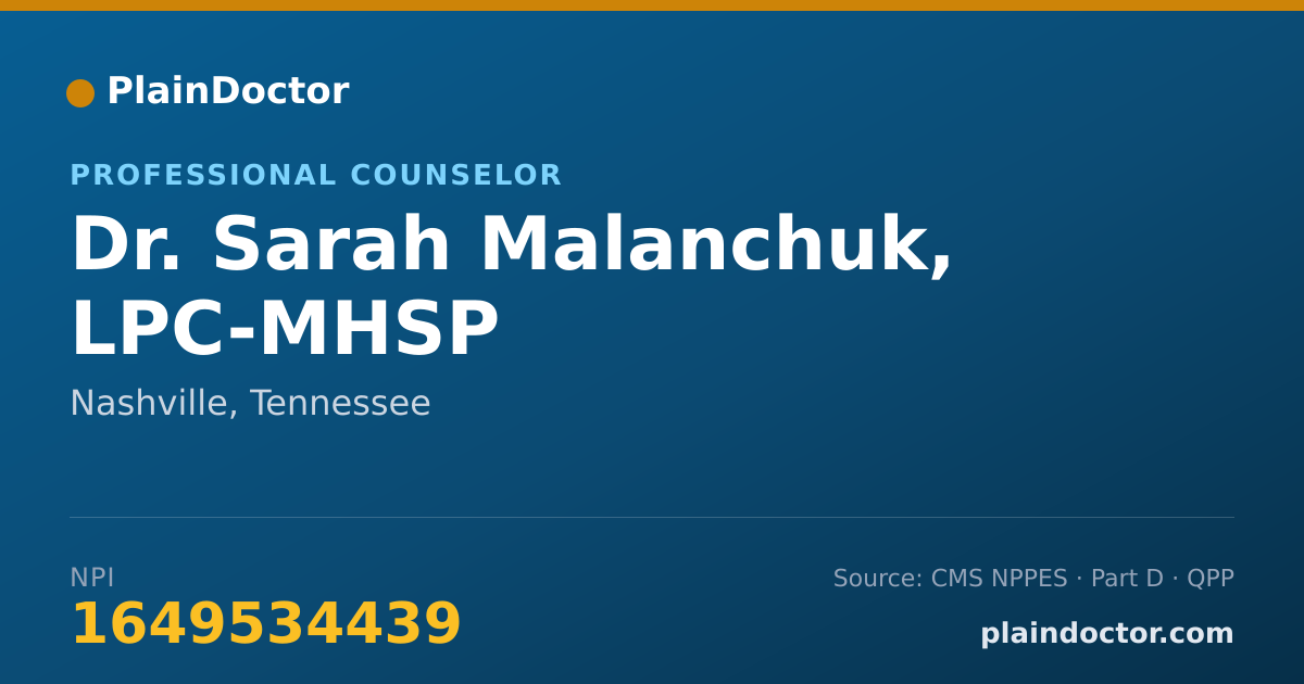 Shareable card for Sarah Malanchuk, LPC-MHSP - Professional Counselor, Nashville, TN