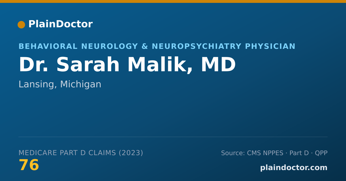 Shareable card for Sarah Malik, MD - Behavioral Neurology & Neuropsychiatry Physician, Lansing, MI