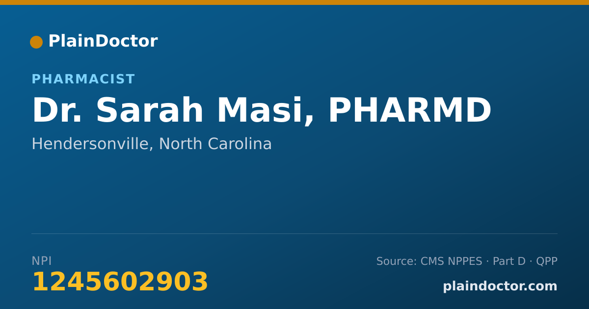 Shareable card for Sarah Masi, PHARMD - Pharmacist, Hendersonville, NC