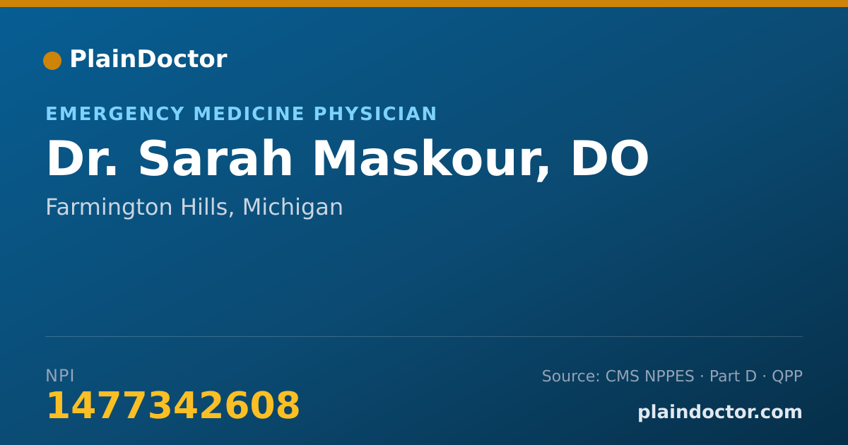 Shareable card for Sarah Maskour, DO - Emergency Medicine Physician, Farmington Hills, MI