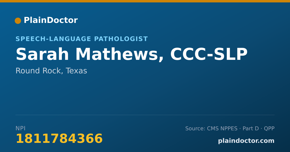 Shareable card for Sarah Mathews, CCC-SLP - Speech-Language Pathologist, Round Rock, TX
