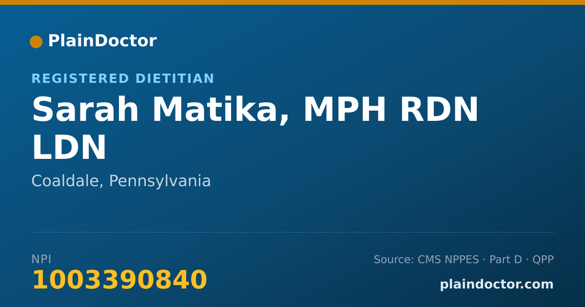 Shareable card for Sarah Matika, MPH RDN LDN - Registered Dietitian, Coaldale, PA