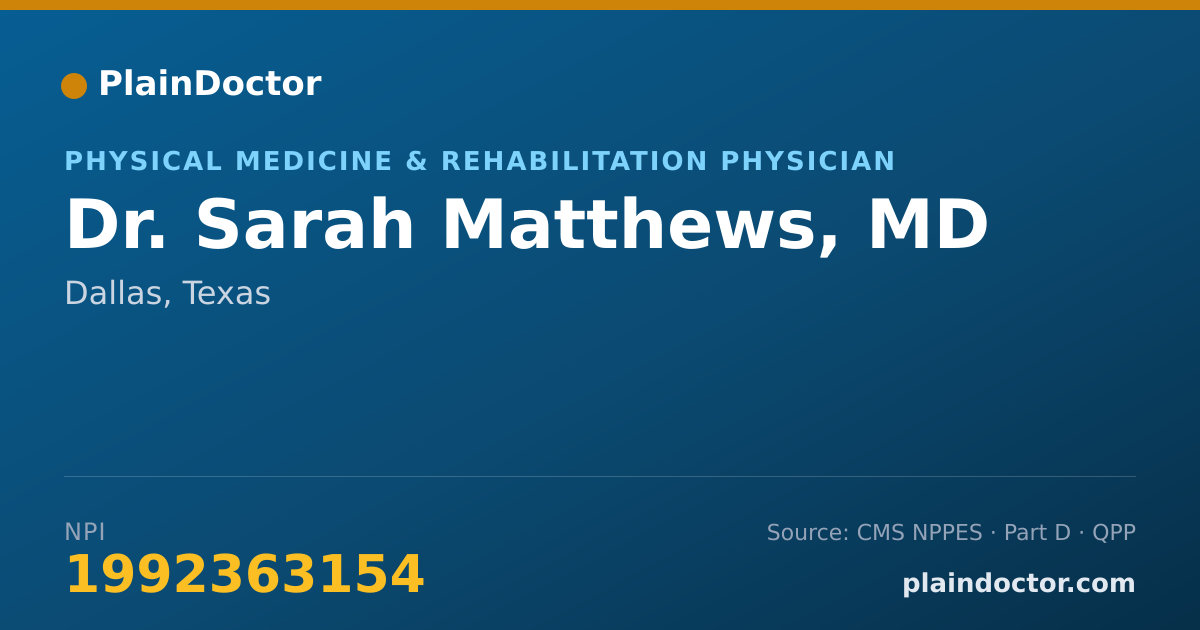 Shareable card for Sarah Matthews, MD - Physical Medicine & Rehabilitation Physician, Dallas, TX
