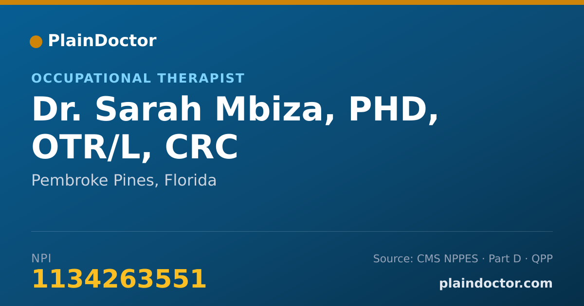 Shareable card for Sarah Mbiza, PHD, OTR/L, CRC - Occupational Therapist, Pembroke Pines, FL