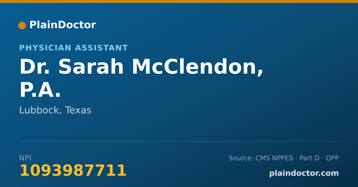 Shareable card for Sarah McClendon, P.A. - Physician Assistant, Lubbock, TX