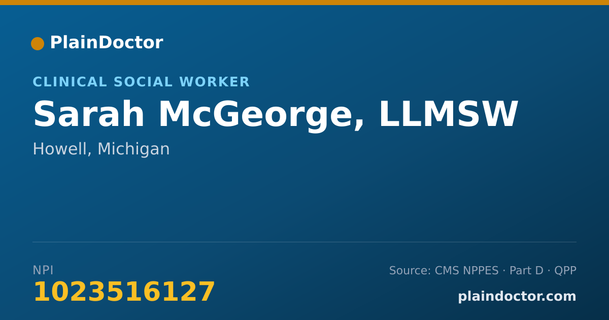 Shareable card for Sarah McGeorge, LLMSW - Clinical Social Worker, Howell, MI