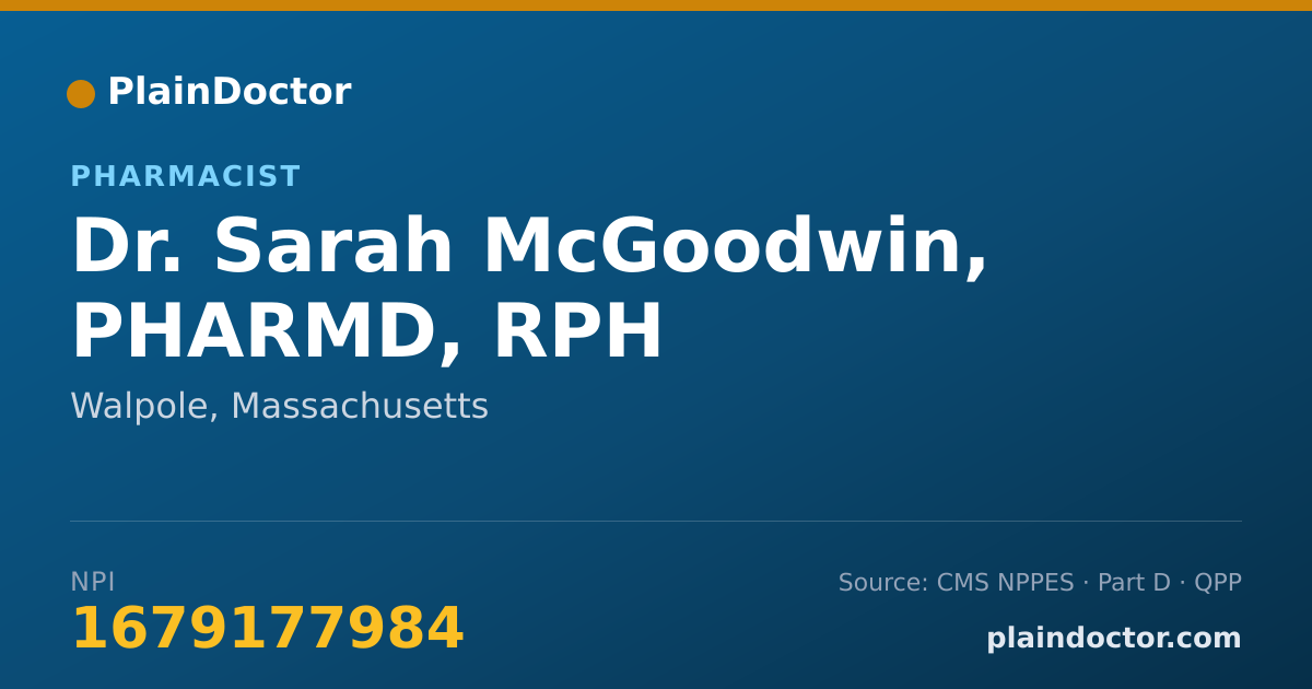 Shareable card for Sarah McGoodwin, PHARMD, RPH - Pharmacist, Walpole, MA