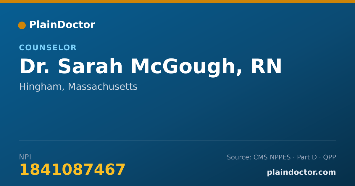 Shareable card for Sarah McGough, RN - Counselor, Hingham, MA