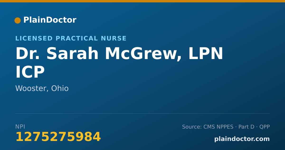 Shareable card for Sarah McGrew, LPN ICP - Licensed Practical Nurse, Wooster, OH