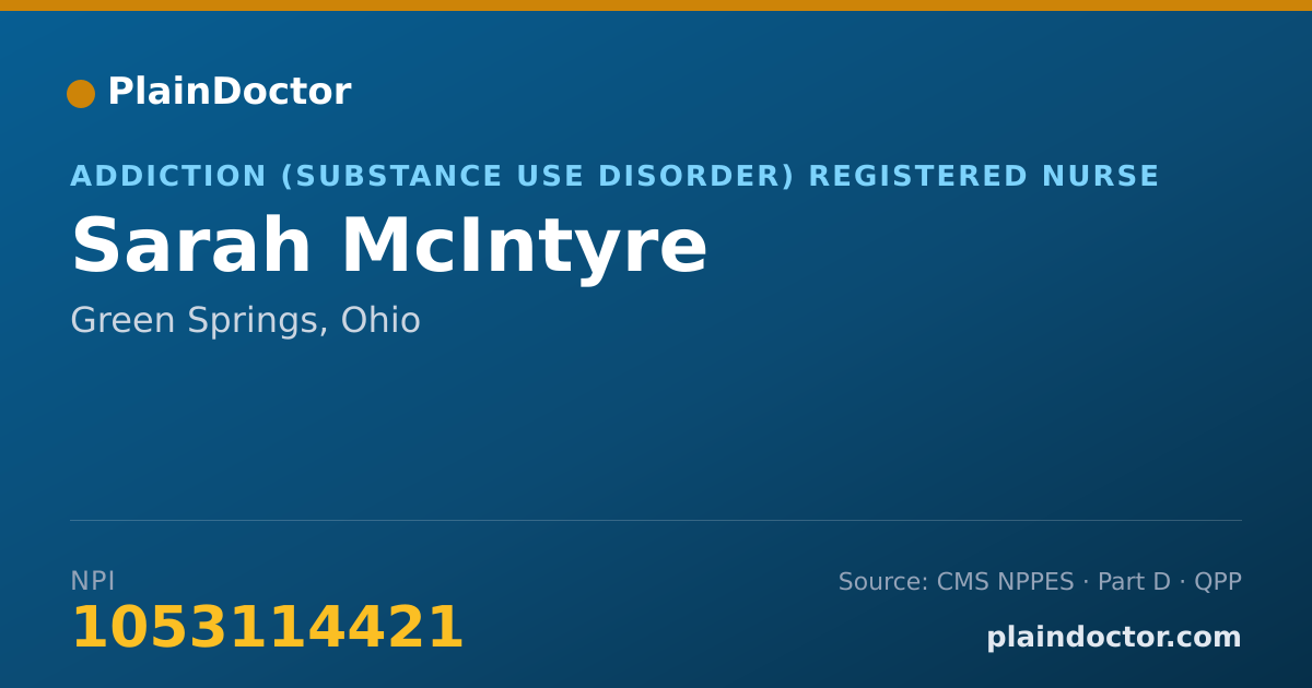 Shareable card for Sarah McIntyre - Addiction (Substance Use Disorder) Registered Nurse, Green Springs, OH